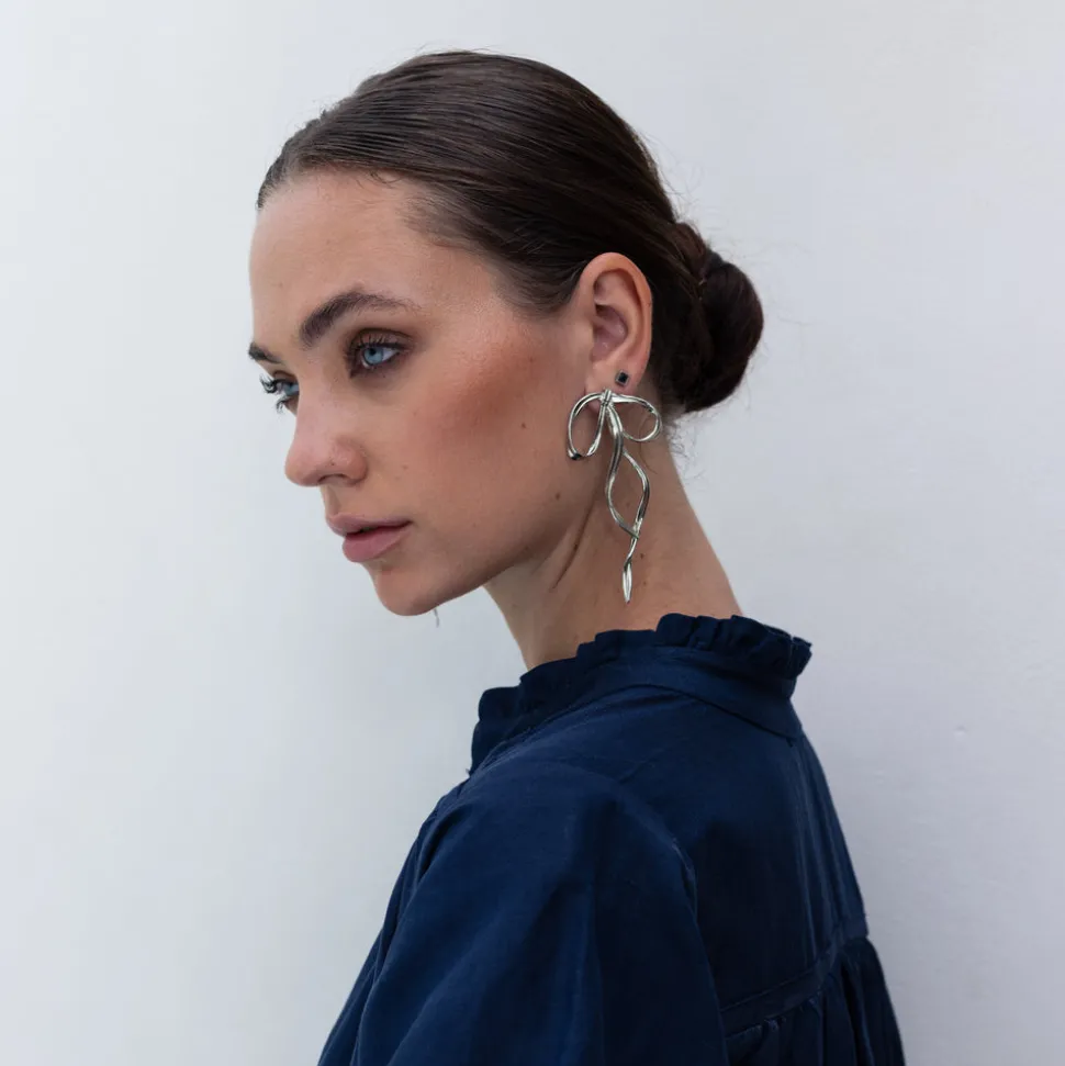 BLAK - GIMME - Allegra Bow Silver Earrings