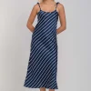 Bow Slip - Navy with White Diagonal Pinstripe