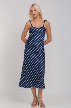 Bow Slip - Navy with White Diagonal Pinstripe