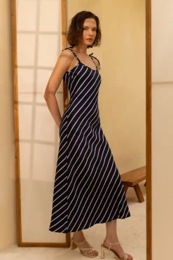 Bow Slip - Navy with White Diagonal Pinstripe