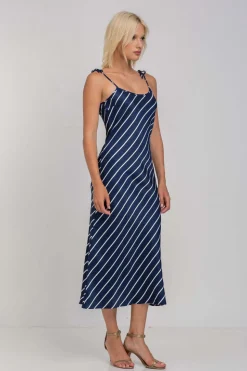 Bow Slip - Navy with White Diagonal Pinstripe