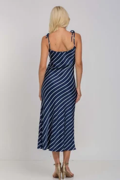 Bow Slip - Navy with White Diagonal Pinstripe