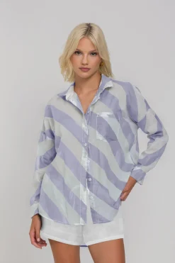 Defiant Shirt - Blueberry Bliss/Ivory Diagonal Stripe