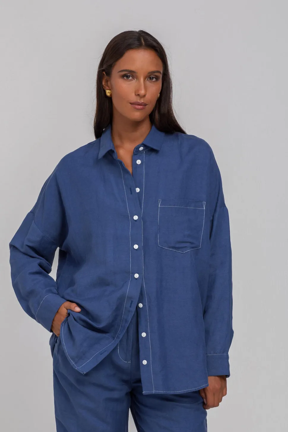 Defiant Shirt - Dark Sky with Contrast White Stitching & Buttons