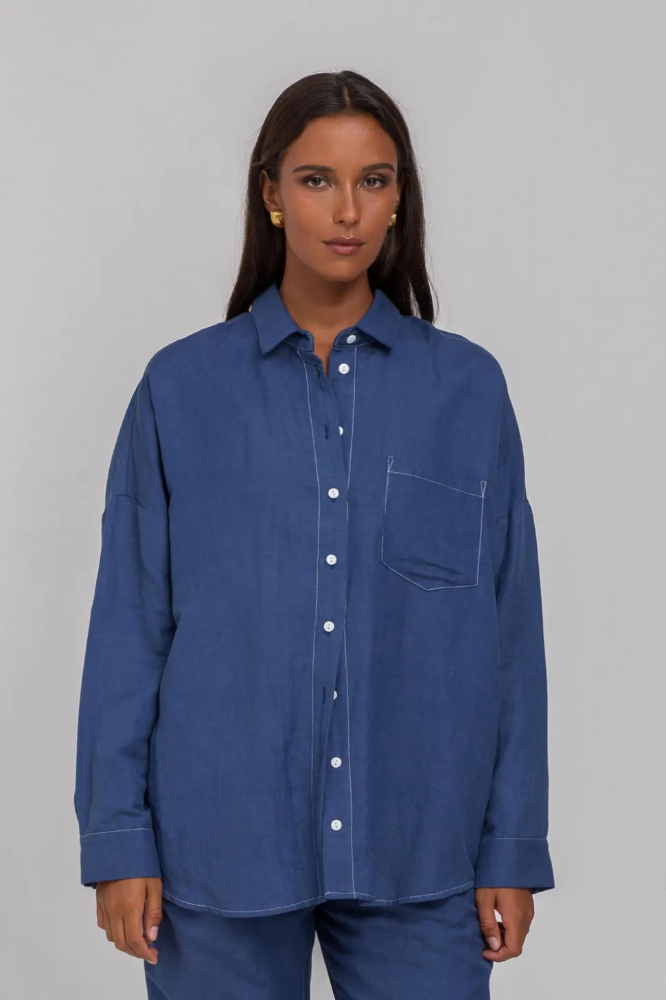 Defiant Shirt - Dark Sky with Contrast White Stitching & Buttons