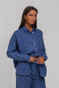 Defiant Shirt - Dark Sky with Contrast White Stitching & Buttons