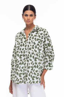 Defiant Shirt - Ivory/Golden Forest Leopard Print