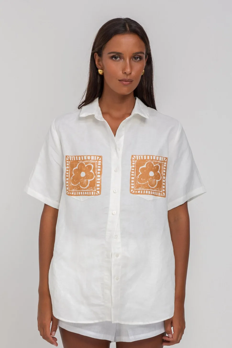 Felix Shirt - Ivory with Chocolate Peppa Hart Flower