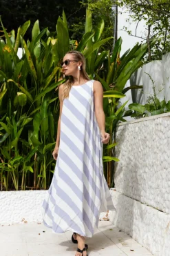 Finally Here Dress - Blueberry Bliss/Ivory Diagonal Stripe