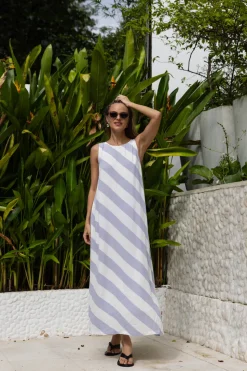Finally Here Dress - Blueberry Bliss/Ivory Diagonal Stripe