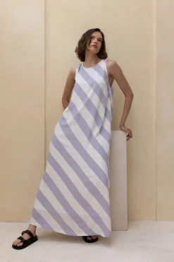 Finally Here Dress - Blueberry Bliss/Ivory Diagonal Stripe
