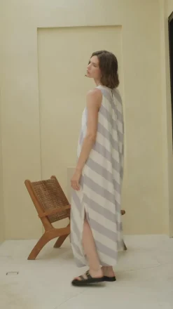 Finally Here Dress - Blueberry Bliss/Ivory Diagonal Stripe