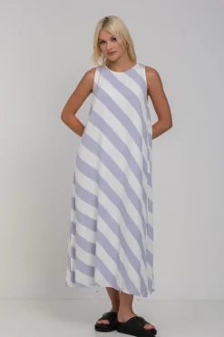 Finally Here Dress - Blueberry Bliss/Ivory Diagonal Stripe