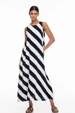 Finally Here Dress - Black/White Diagonal Stripe
