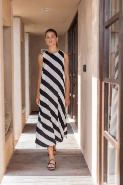 Finally Here Dress - Black/White Diagonal Stripe