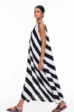 Finally Here Dress - Black/White Diagonal Stripe