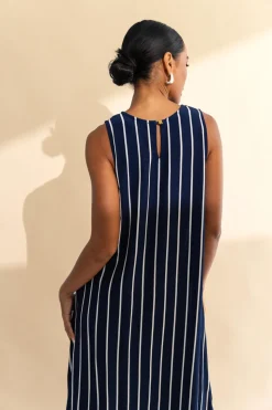 Finally Here Dress - Navy with White Pinstripe