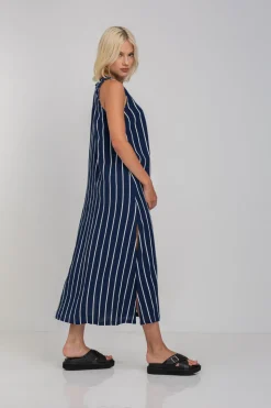 Finally Here Dress - Navy with White Pinstripe
