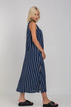 Finally Here Dress - Navy with White Pinstripe
