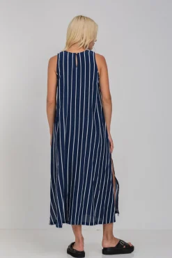Finally Here Dress - Navy with White Pinstripe