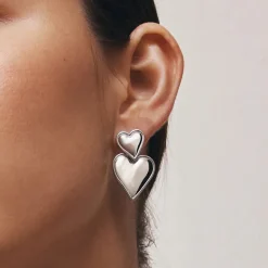 GIMME - Alexandra Double Heart Earrings - Silver