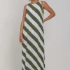 H25/50663 Finally Here Dress - Dried Mint/Ivory Diagonal Stripe