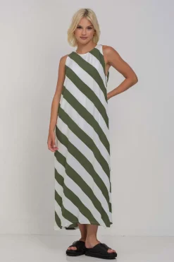 H25/50663 Finally Here Dress - Dried Mint/Ivory Diagonal Stripe