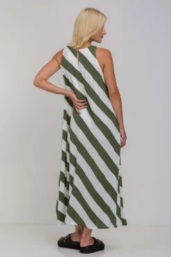H25/50663 Finally Here Dress - Dried Mint/Ivory Diagonal Stripe