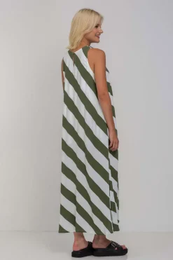H25/50663 Finally Here Dress - Dried Mint/Ivory Diagonal Stripe
