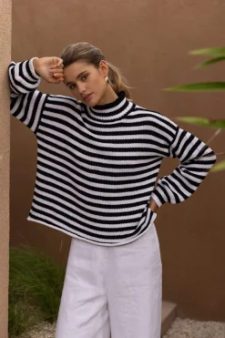 Hold Me Back Jumper - Black/Ivory Stripe