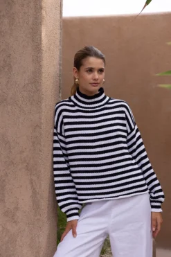 Hold Me Back Jumper - Black/Ivory Stripe