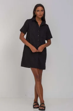 In Between The Lines Shirt Dress - Black