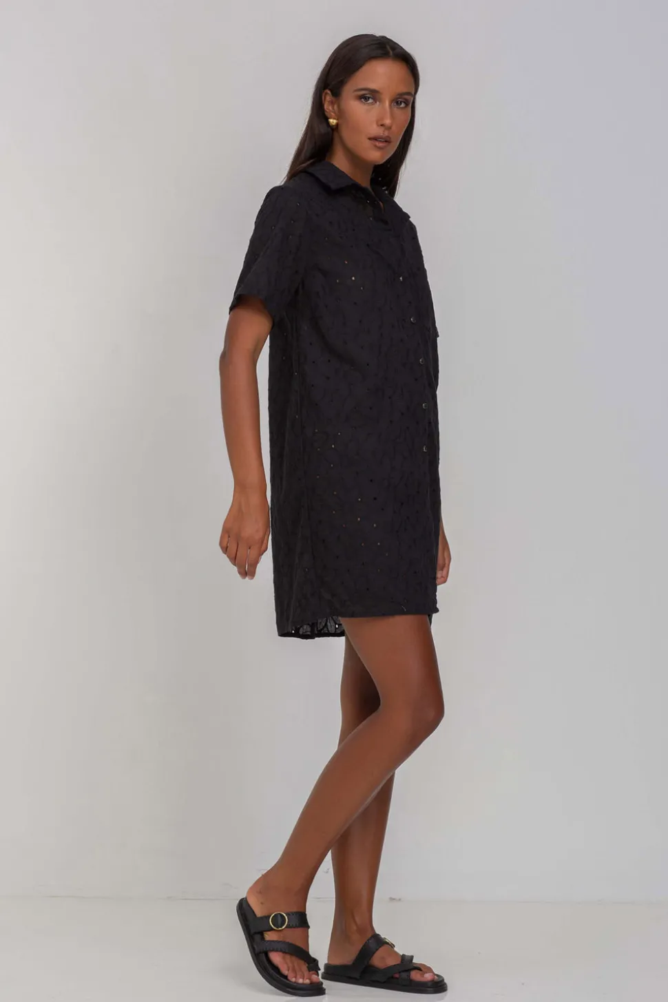 In Between The Lines Shirt Dress - Black