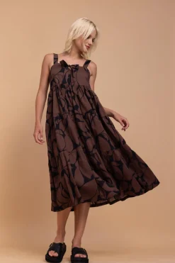 Kiss Me Again Dress - Black/Chocolate Floral Print