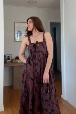 Kiss Me Again Dress - Black/Chocolate Floral Print