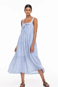 Kiss Me Again Dress - White/Blue Stripe
