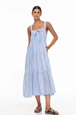 Kiss Me Again Dress - White/Blue Stripe