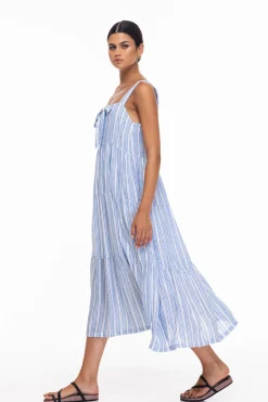 Kiss Me Again Dress - White/Blue Stripe