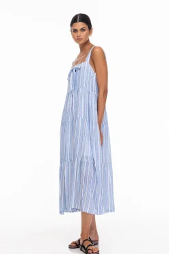 Kiss Me Again Dress - White/Blue Stripe