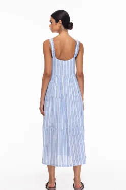 Kiss Me Again Dress - White/Blue Stripe