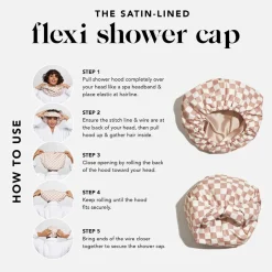 Kitsch Satin Lined Flexi Shower Cap - Terracotta Checker