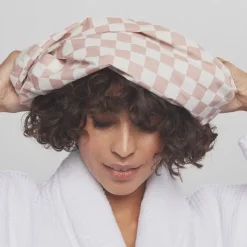 Kitsch Satin Lined Flexi Shower Cap - Terracotta Checker