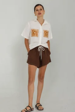 Luca Short - Chocolate with White Topstitching
