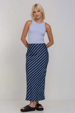 Saturday Skirt - Navy with White Diagonal Pinstripe