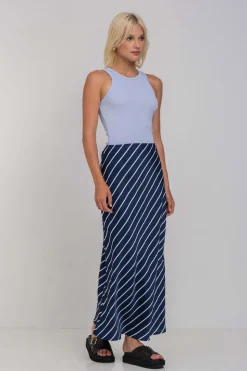 Saturday Skirt - Navy with White Diagonal Pinstripe