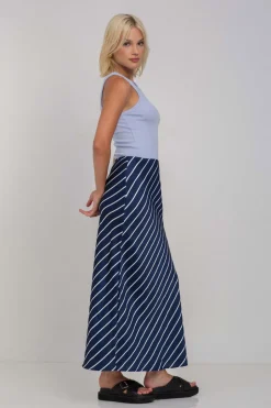 Saturday Skirt - Navy with White Diagonal Pinstripe