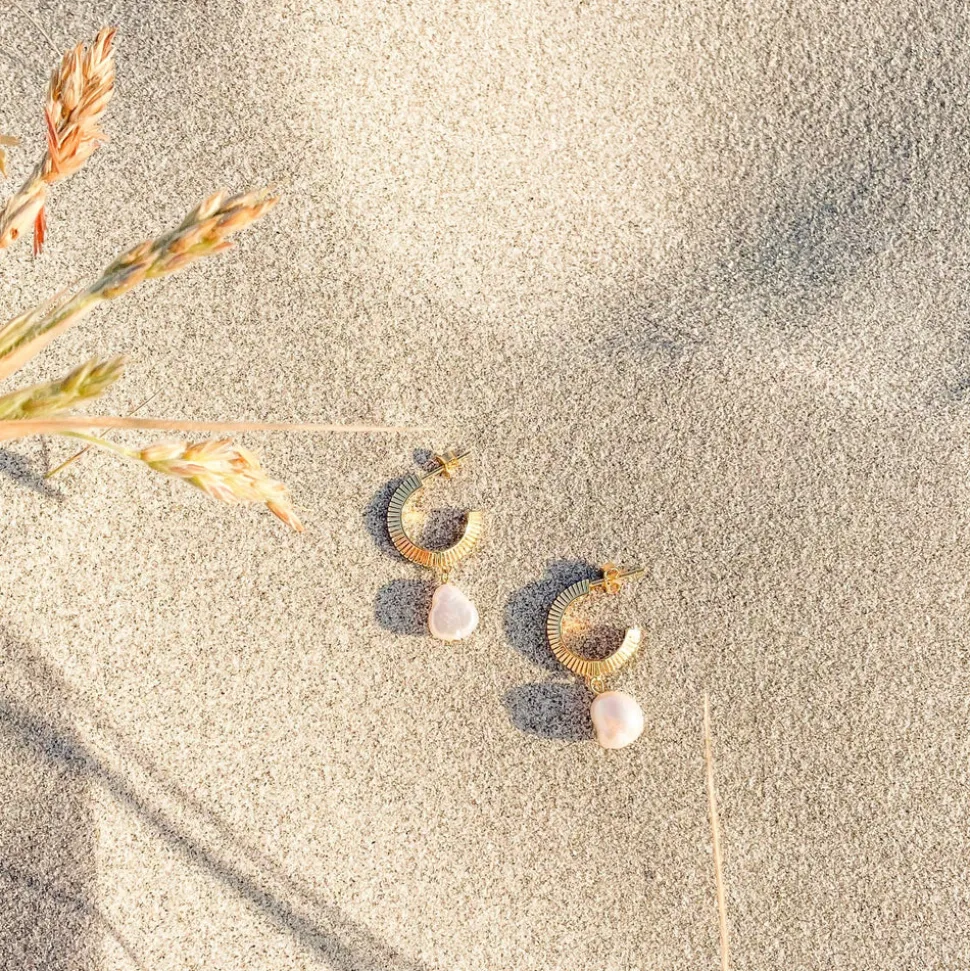 Silver Linings - Aada Pearl Hoops - Gold
