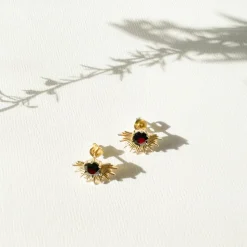 Silver Linings - Solace Earrings - Gold/Garnet