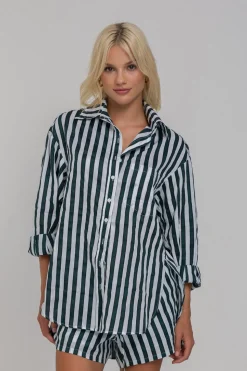 Two Makes One Shirt - White/Black/Green Stripe