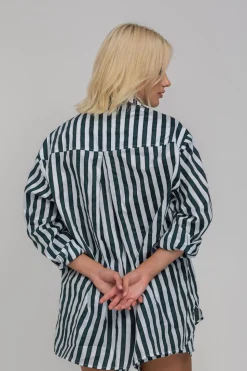 Two Makes One Shirt - White/Black/Green Stripe